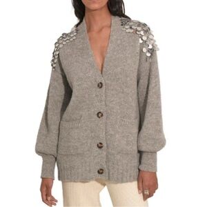 ELEVEN SIX Cora Cardigan Baby Alpaca Gray Sequined Women's Size XS/S Oversized